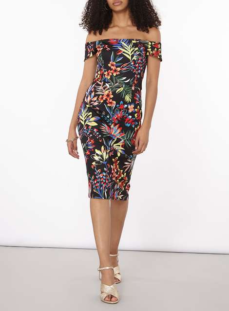 Tropical Print Bardot dress